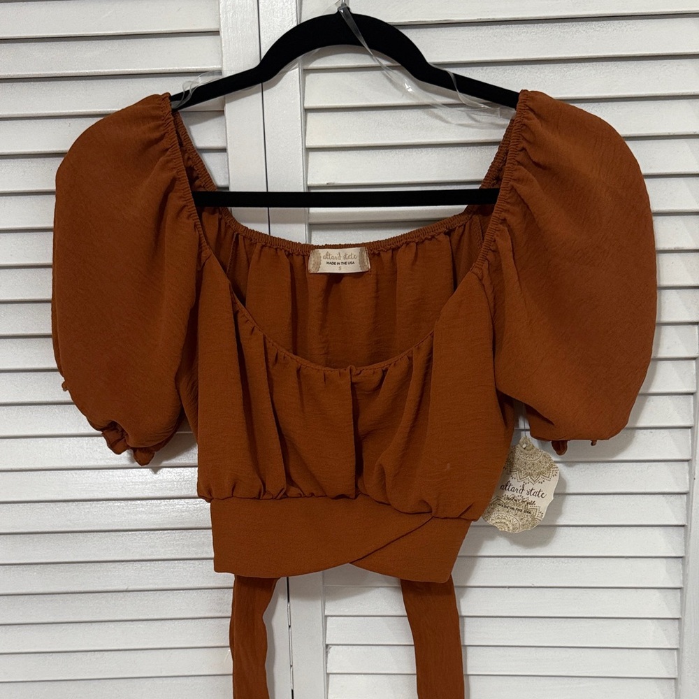 Altar'd State Rust Puff Sleeve Blouse